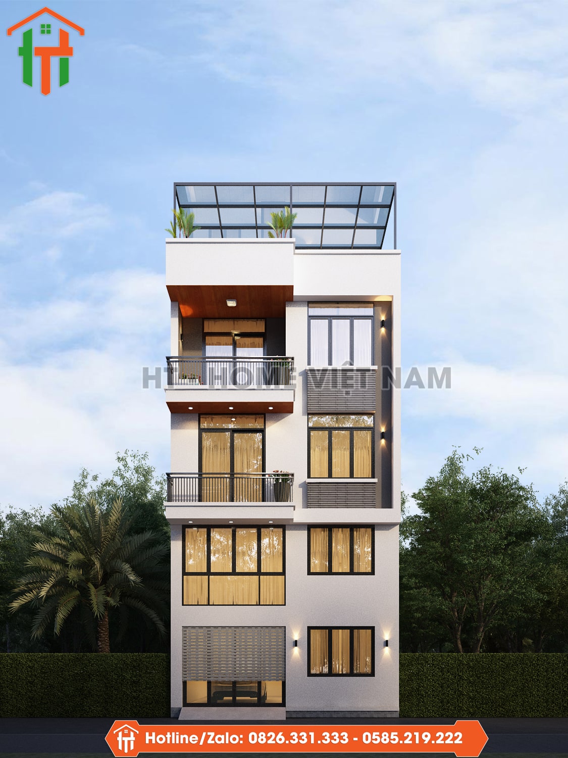Thiết Kế 4 Tầng Trọn Gói Phòng Khách Trên Cao Độc Đáo