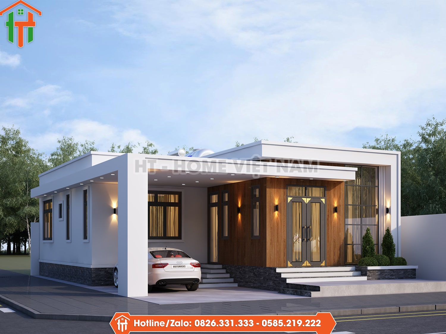 Vợ Chồng Trẻ Xây Mẫu Biệt Thự Hiện Đại 1 Tầng Nhẹ Nhàng